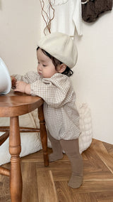 ［mimi market］Sunny check collar rompers