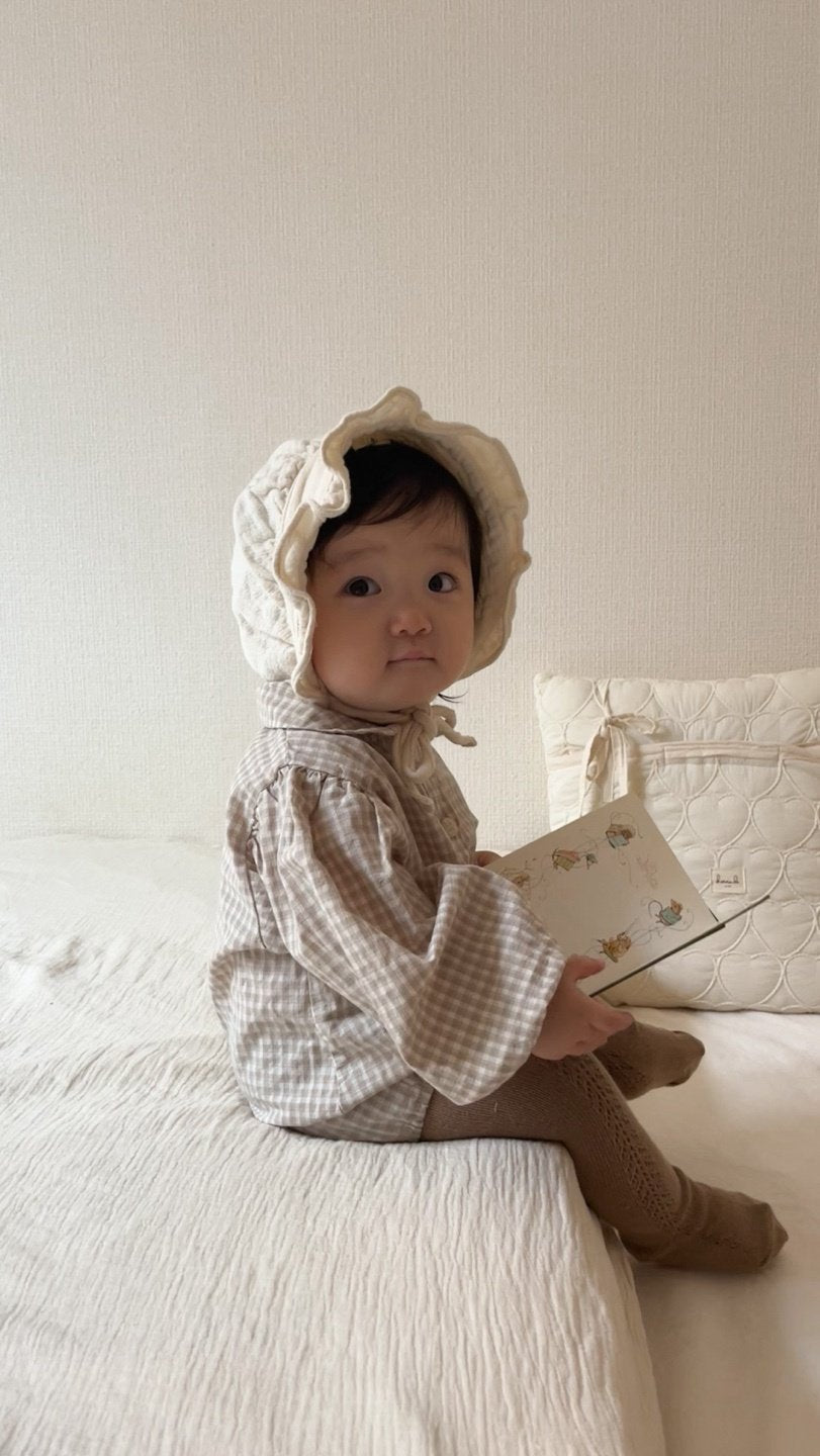 ［mimi market］Sunny check collar rompers