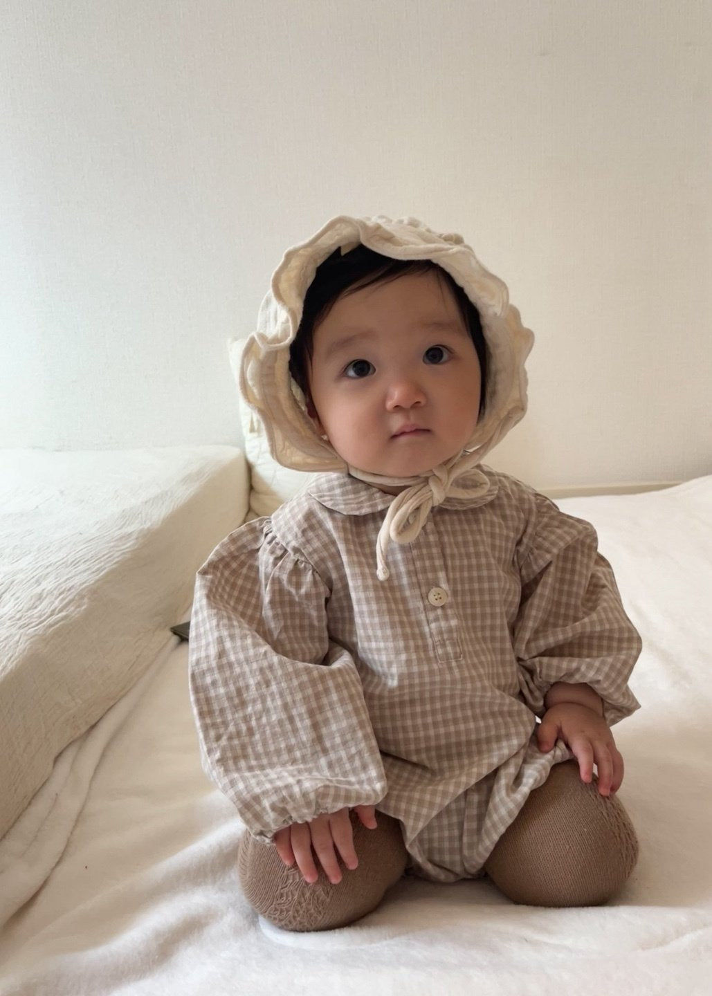 ［mimi market］Sunny check collar rompers