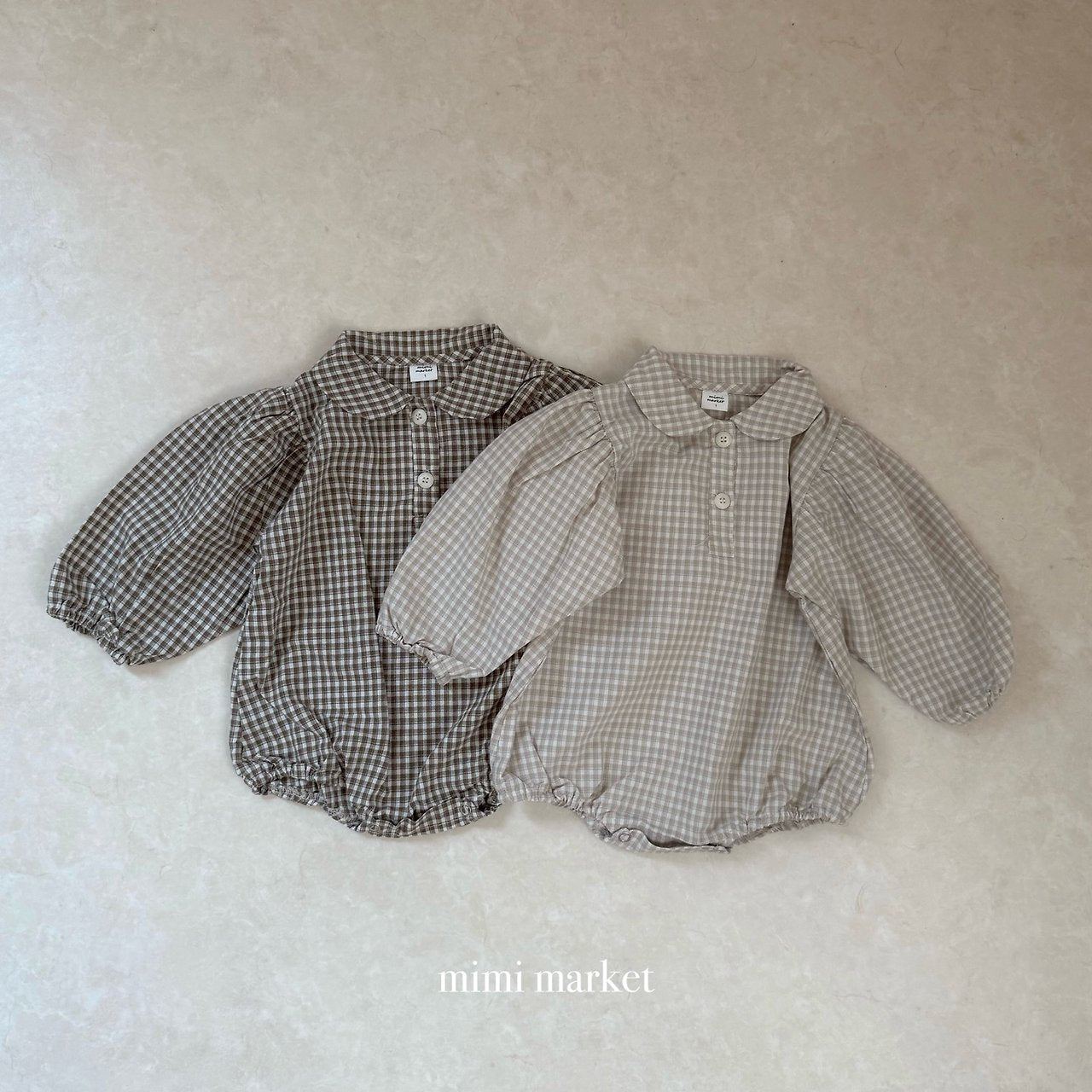 ［mimi market］Sunny check collar rompers