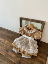 ［Anne shirley］Love lace check rompers