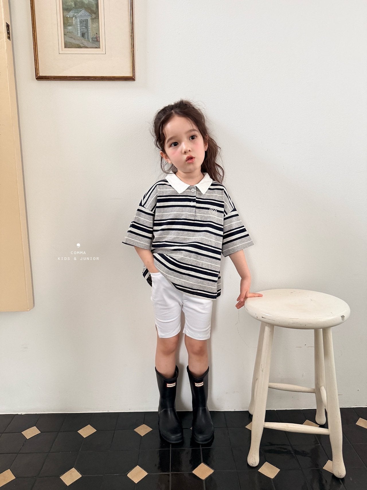 ［comma］Stripe collar tee