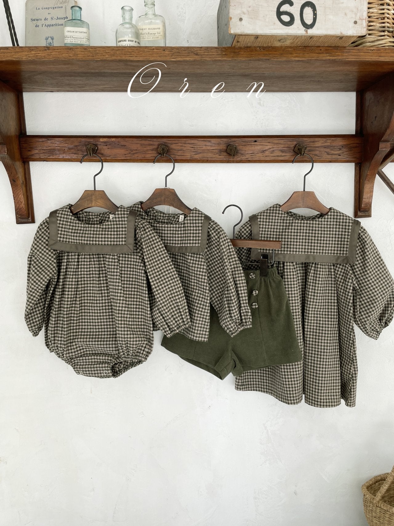 ［OREN］Bobo check sailor rompers