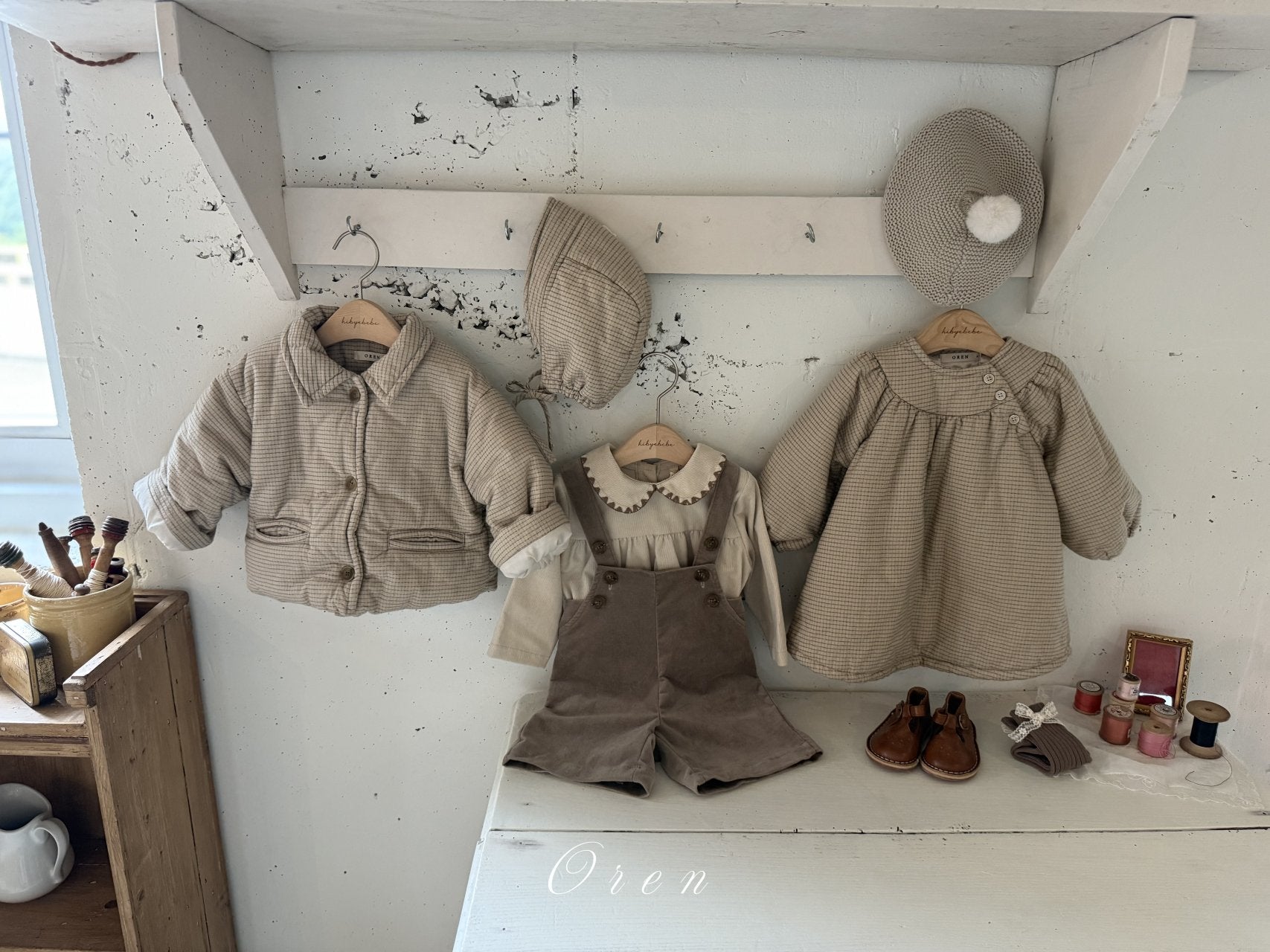 ［OREN］Baguette check padding bonnet (3oz)