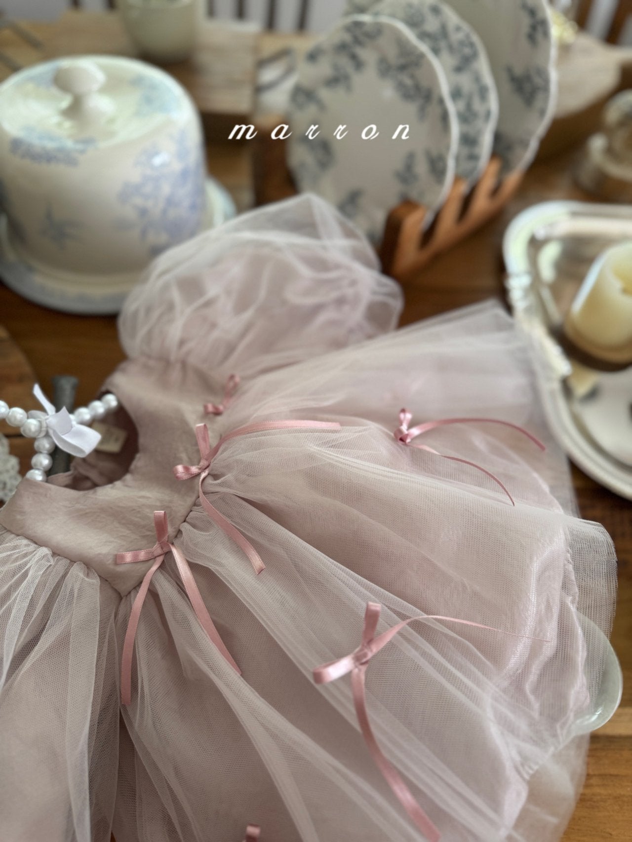 ［marron］Ribbon rompers