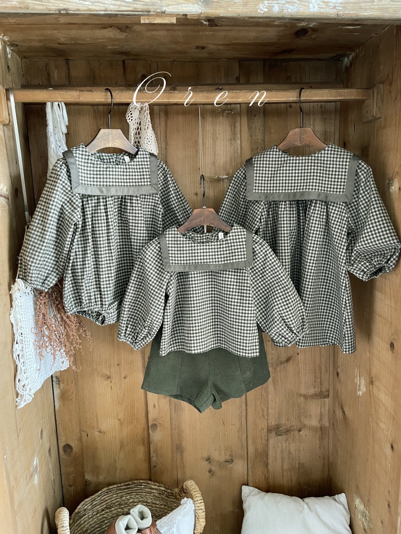 ［OREN］Bobo check sailor rompers