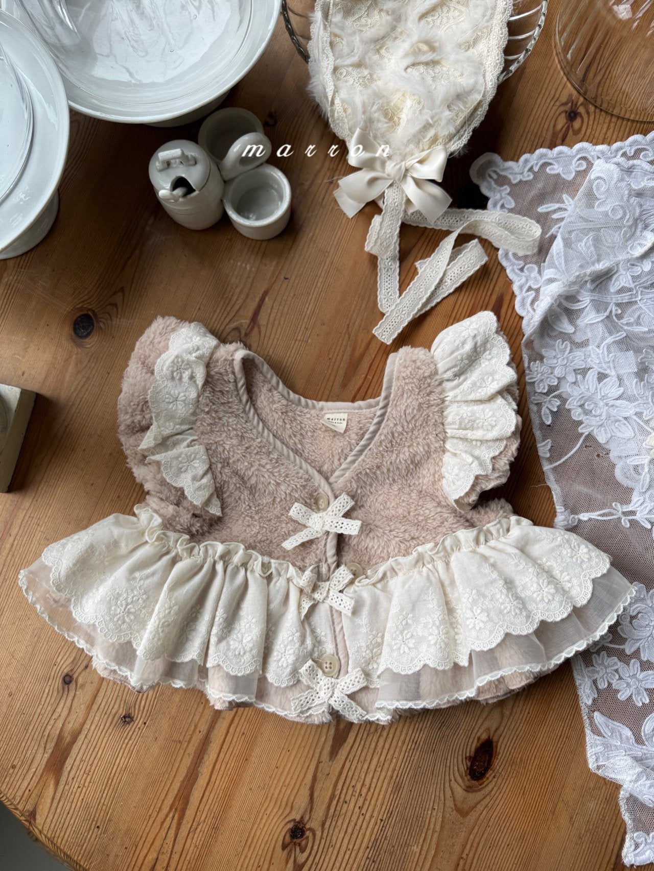 ［marron］Flanc fur lace vest