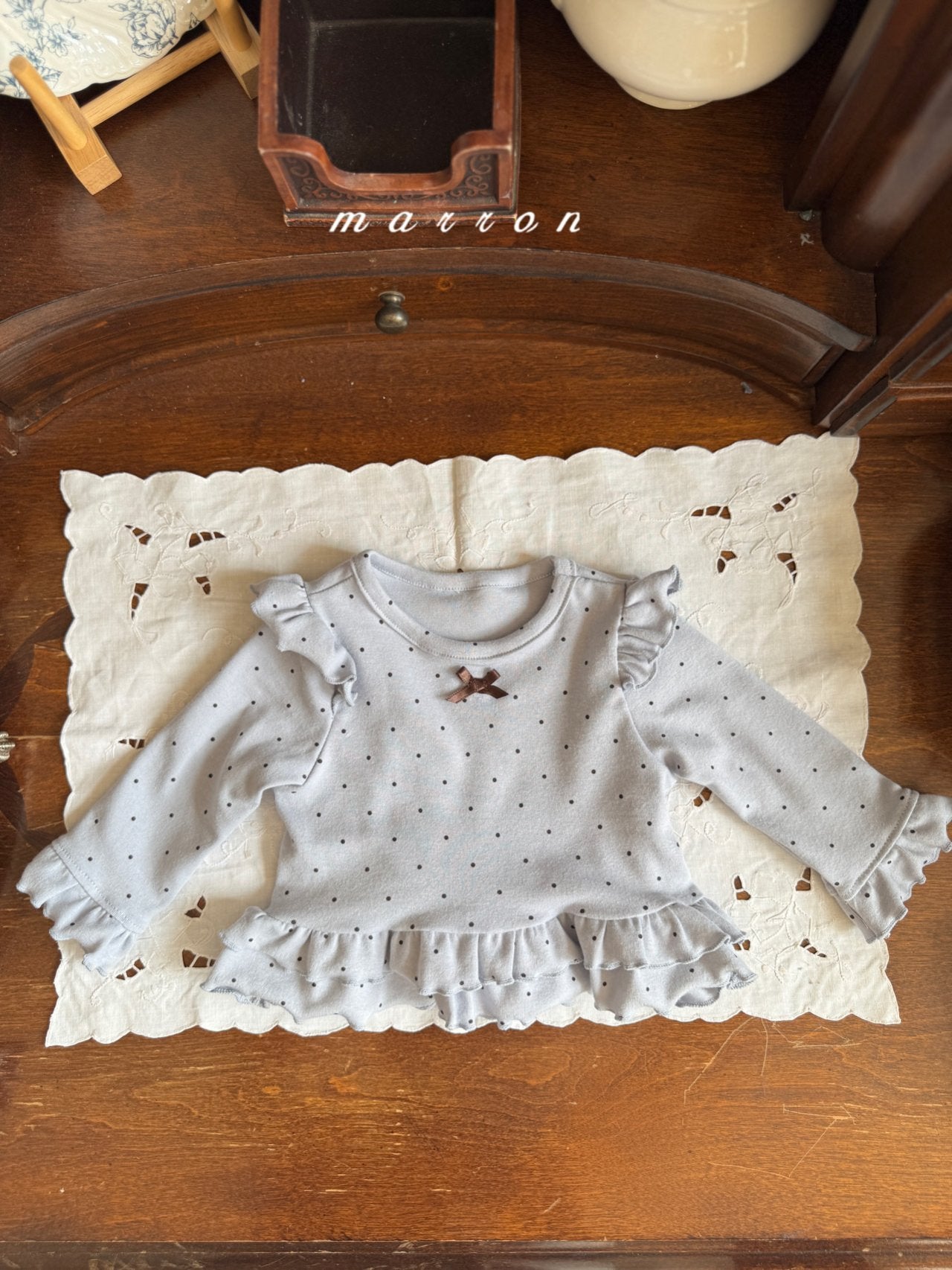 ［marron］Dot ribbon bebe set