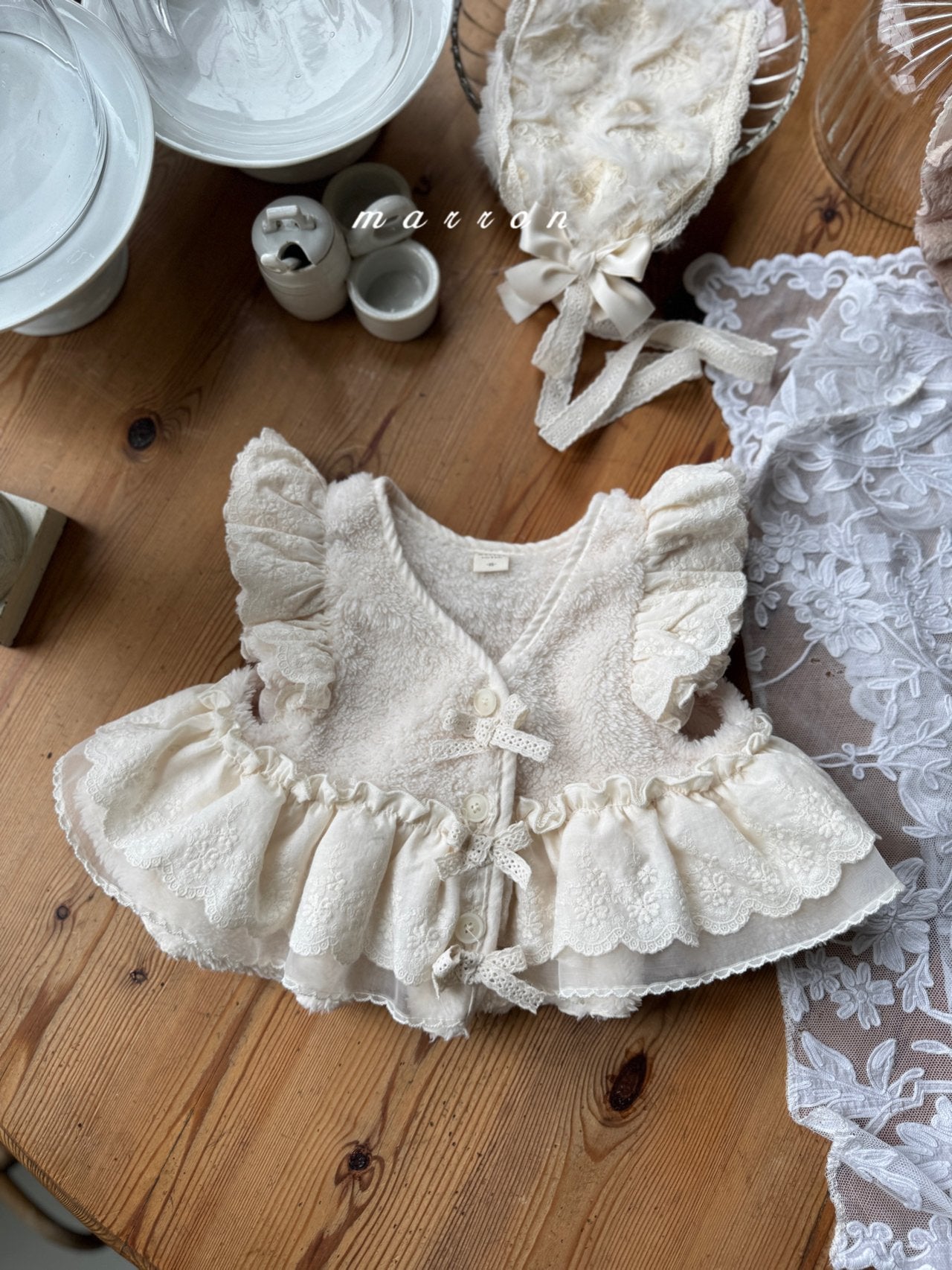 ［marron］Flanc fur lace vest