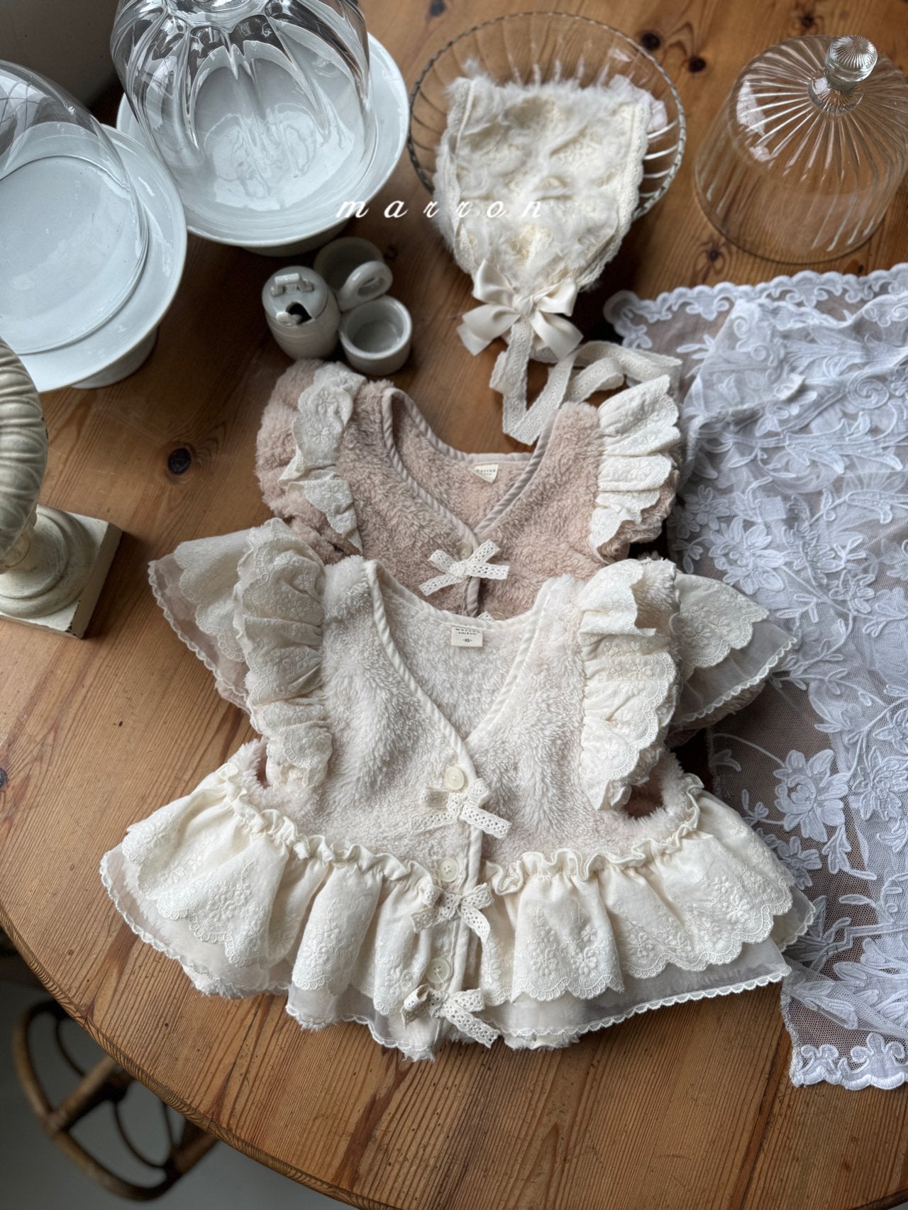 ［marron］Flanc fur lace vest