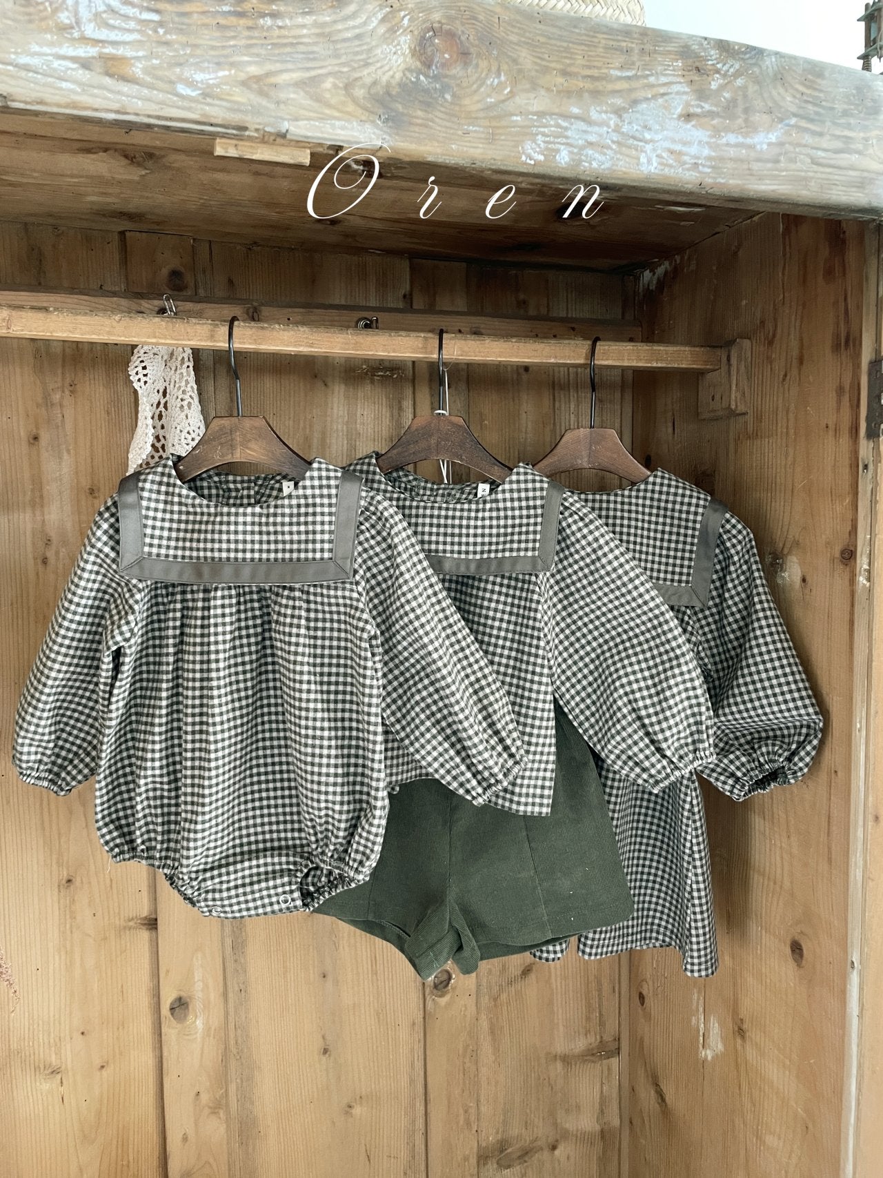 ［OREN］Bobo check sailor one-piece