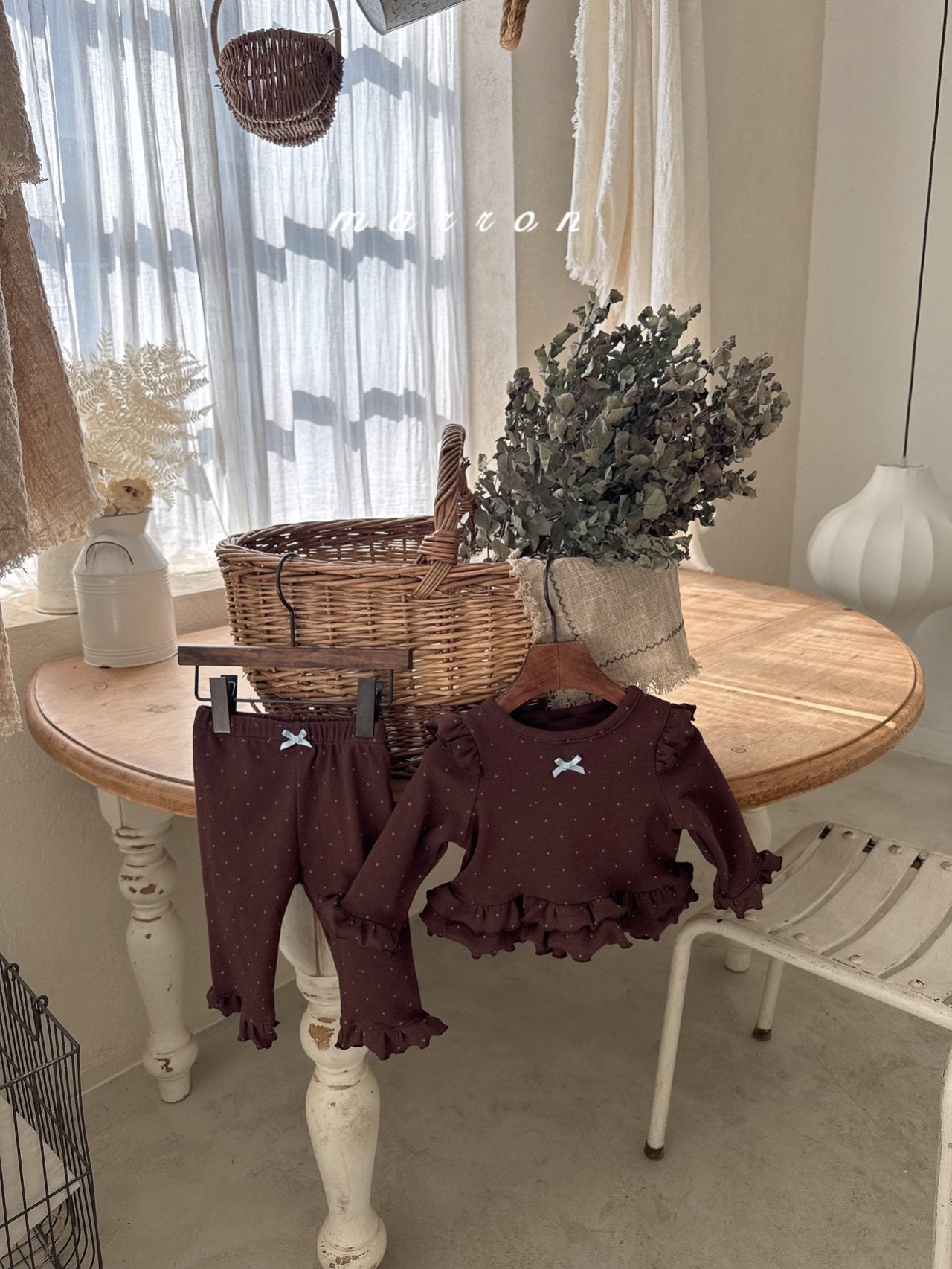 ［marron］Dot ribbon bebe set