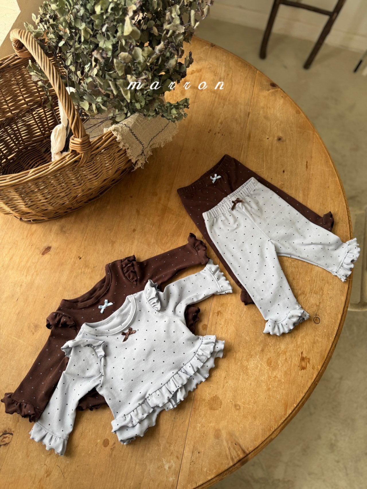 ［marron］Dot ribbon bebe set