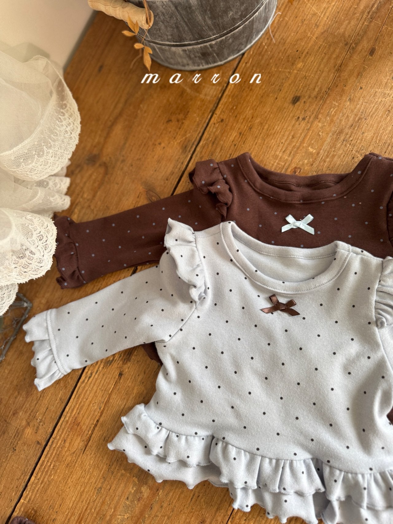 ［marron］Dot ribbon bebe set