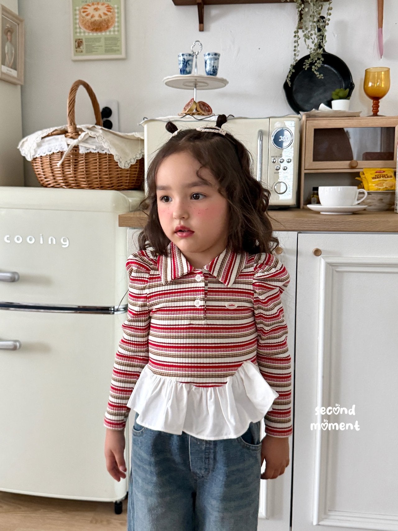 ［second moment］Crunch volume stripe collar tops