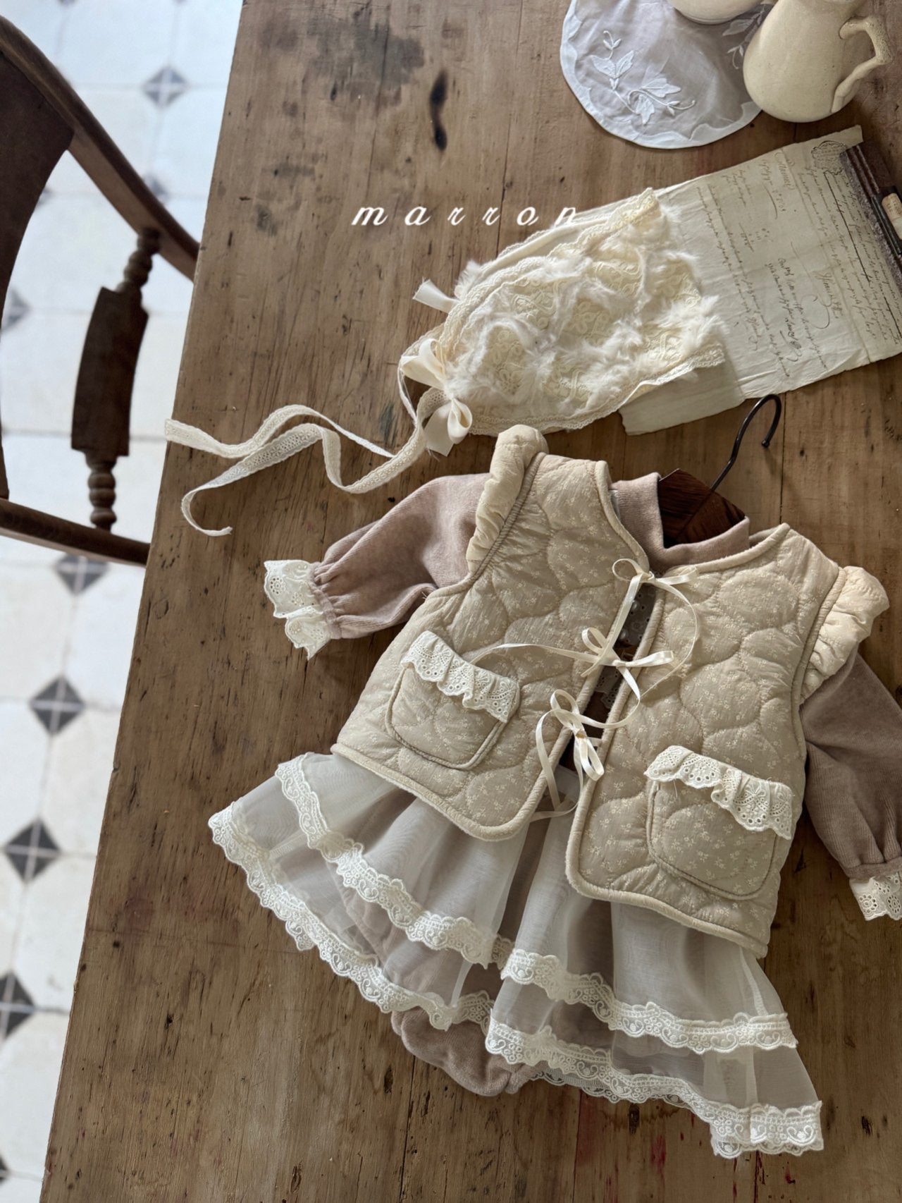 ［marron］Lue flower quilting vest