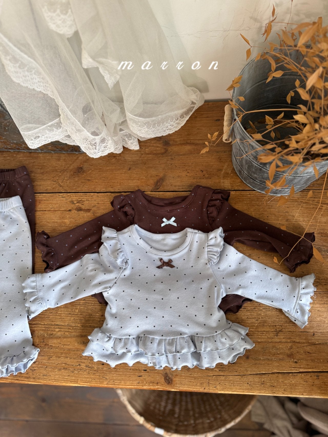 ［marron］Dot ribbon bebe set