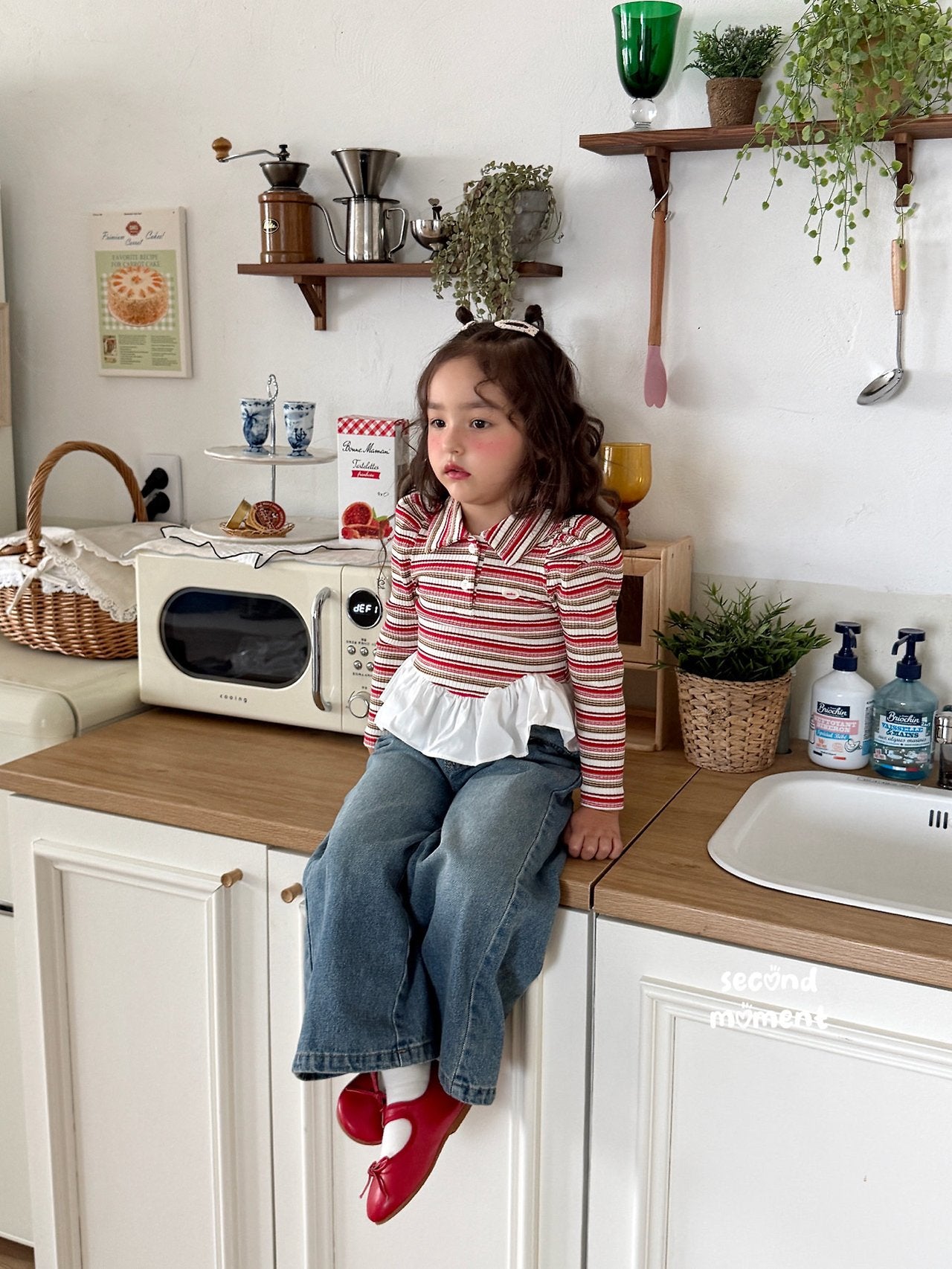 ［second moment］Crunch volume stripe collar tops