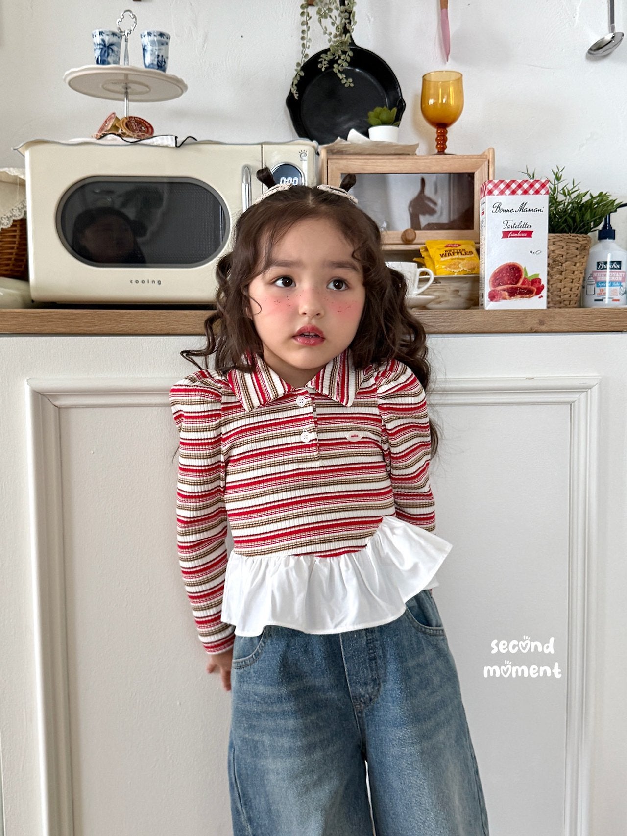 ［second moment］Crunch volume stripe collar tops