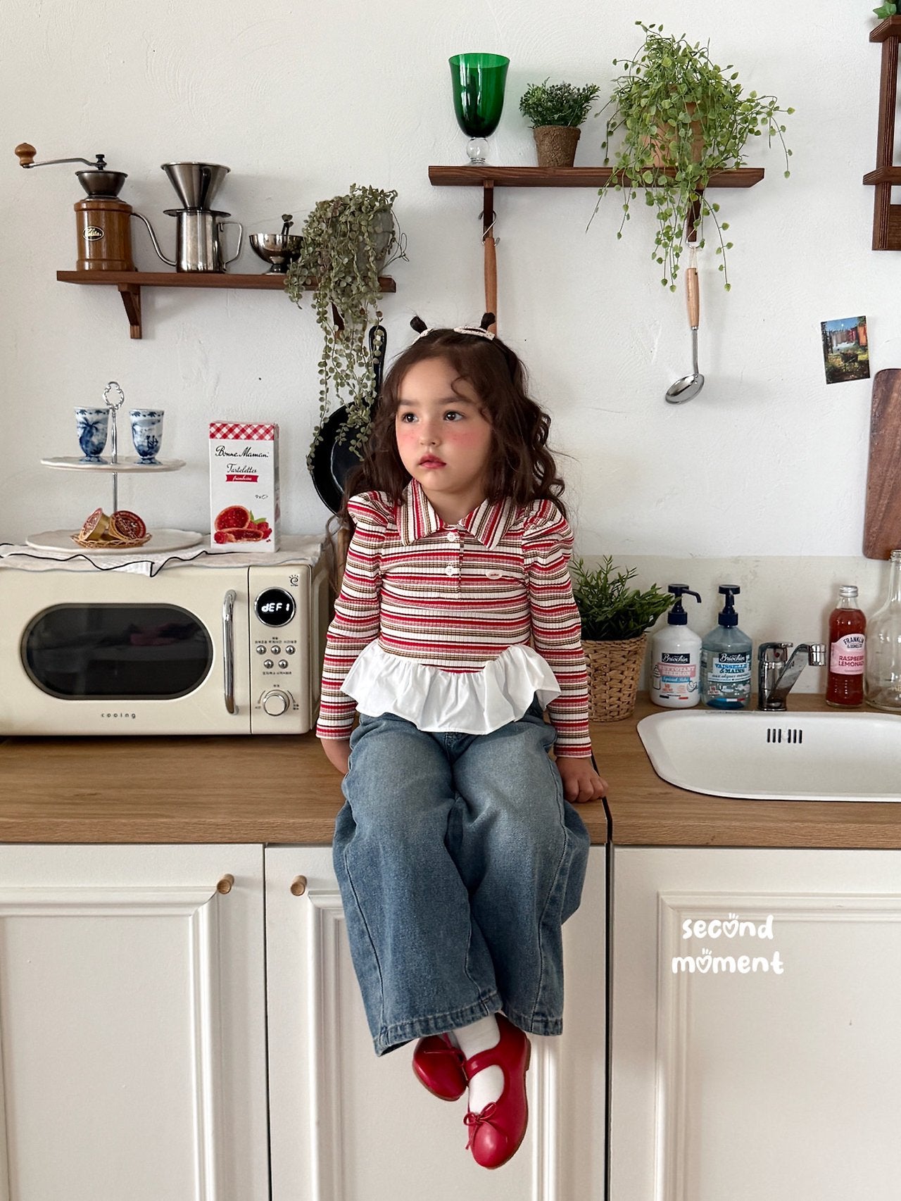 ［second moment］Crunch volume stripe collar tops