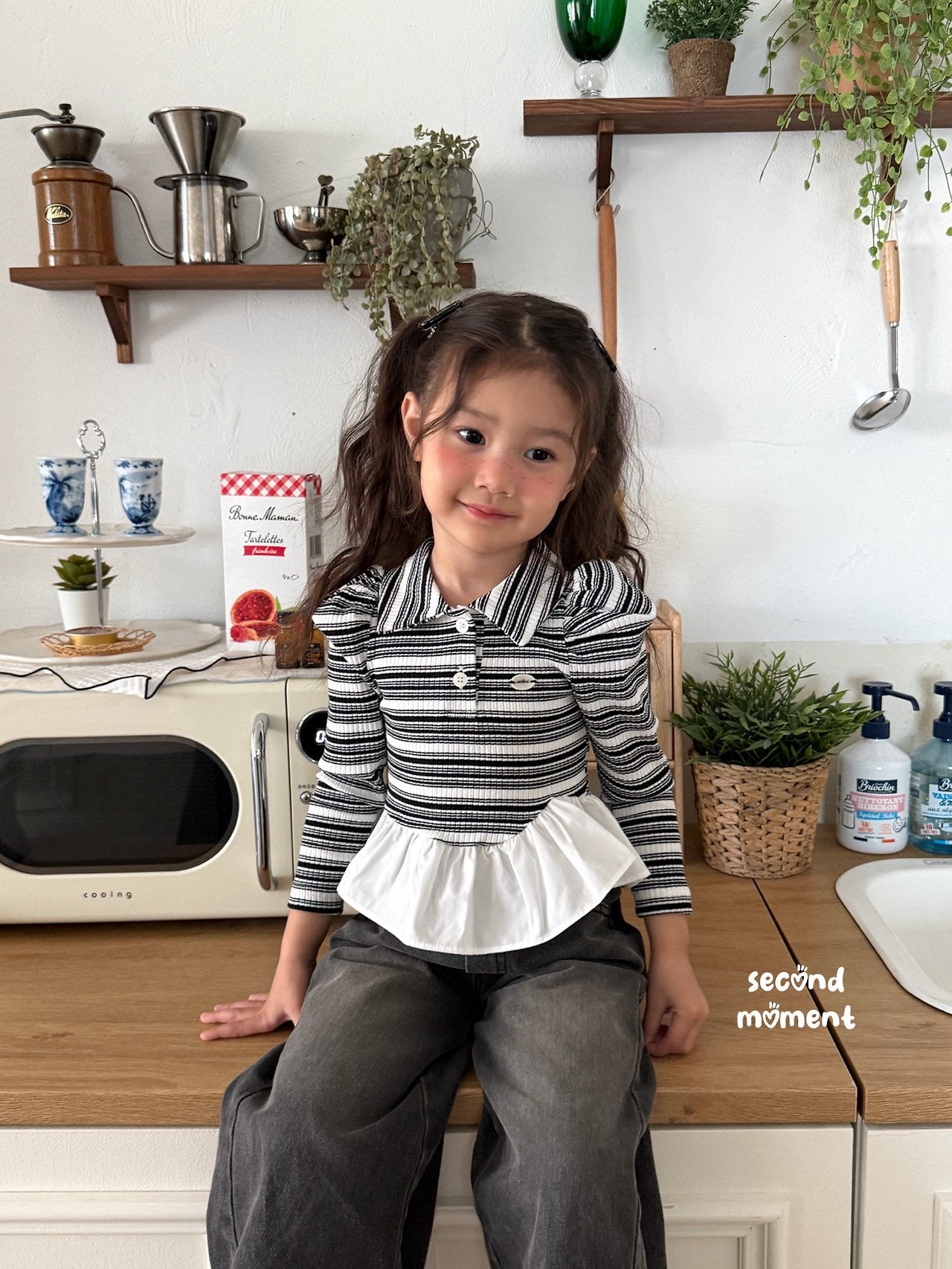 ［second moment］Crunch volume stripe collar tops
