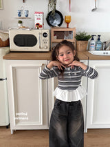 ［second moment］Crunch volume stripe collar tops