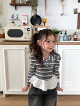 ［second moment］Crunch volume stripe collar tops