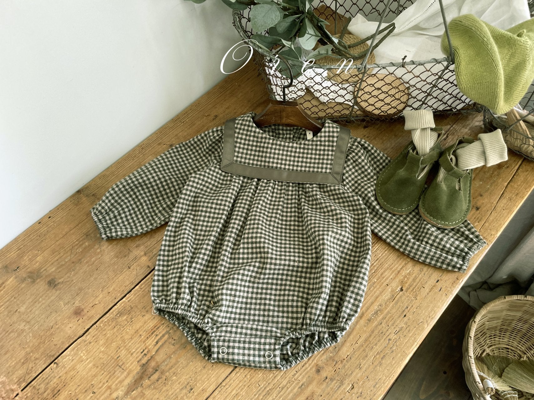 ［OREN］Bobo check sailor rompers