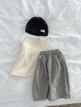 ［minirobe］Double pintuck check pants