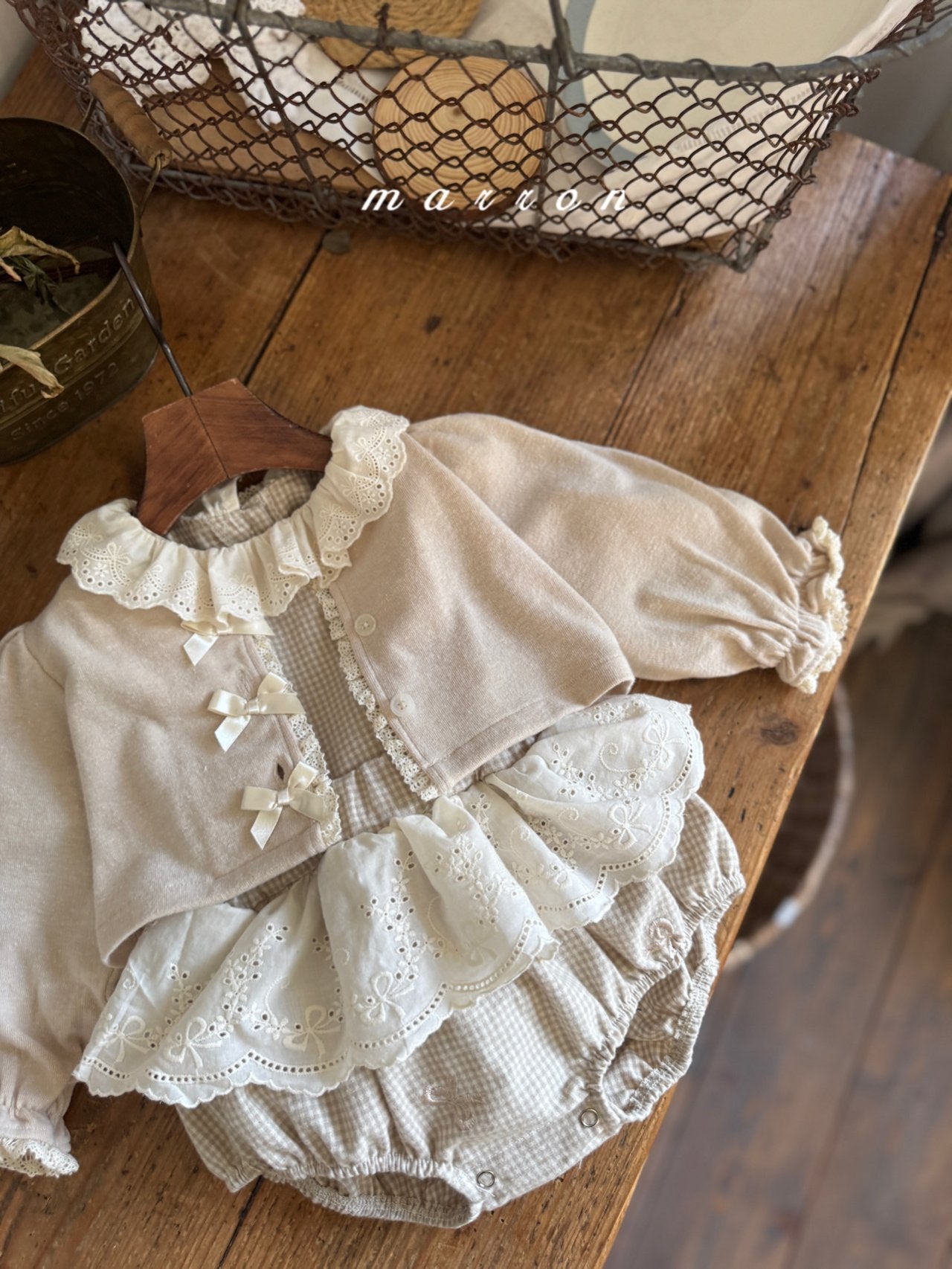 ［marron］Susu lace check blouse