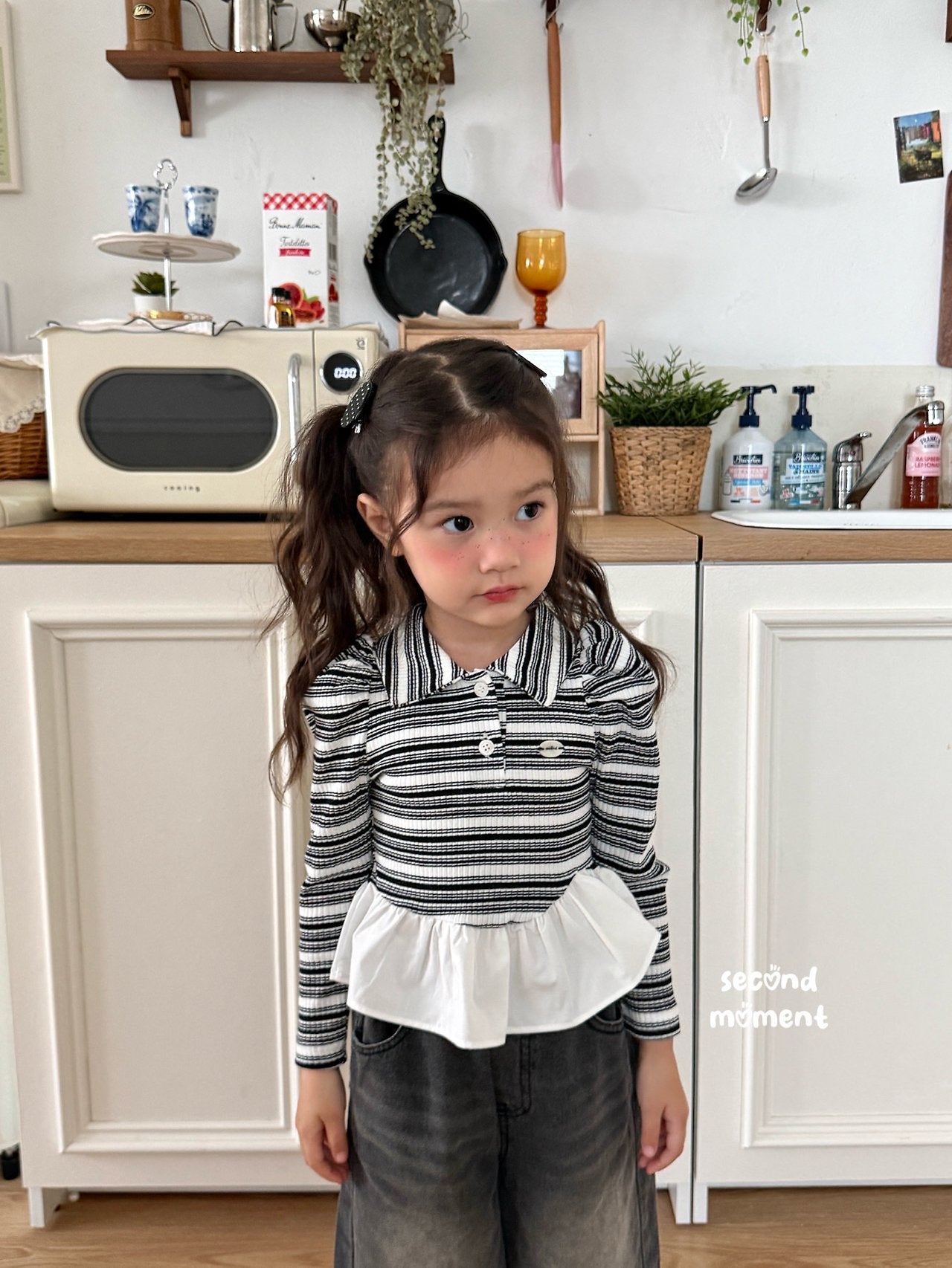 ［second moment］Crunch volume stripe collar tops