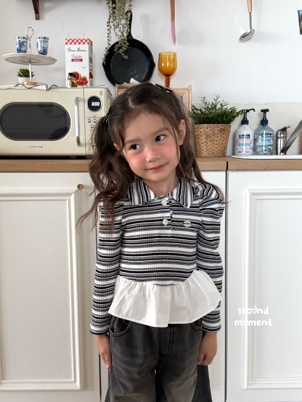 ［second moment］Crunch volume stripe collar tops