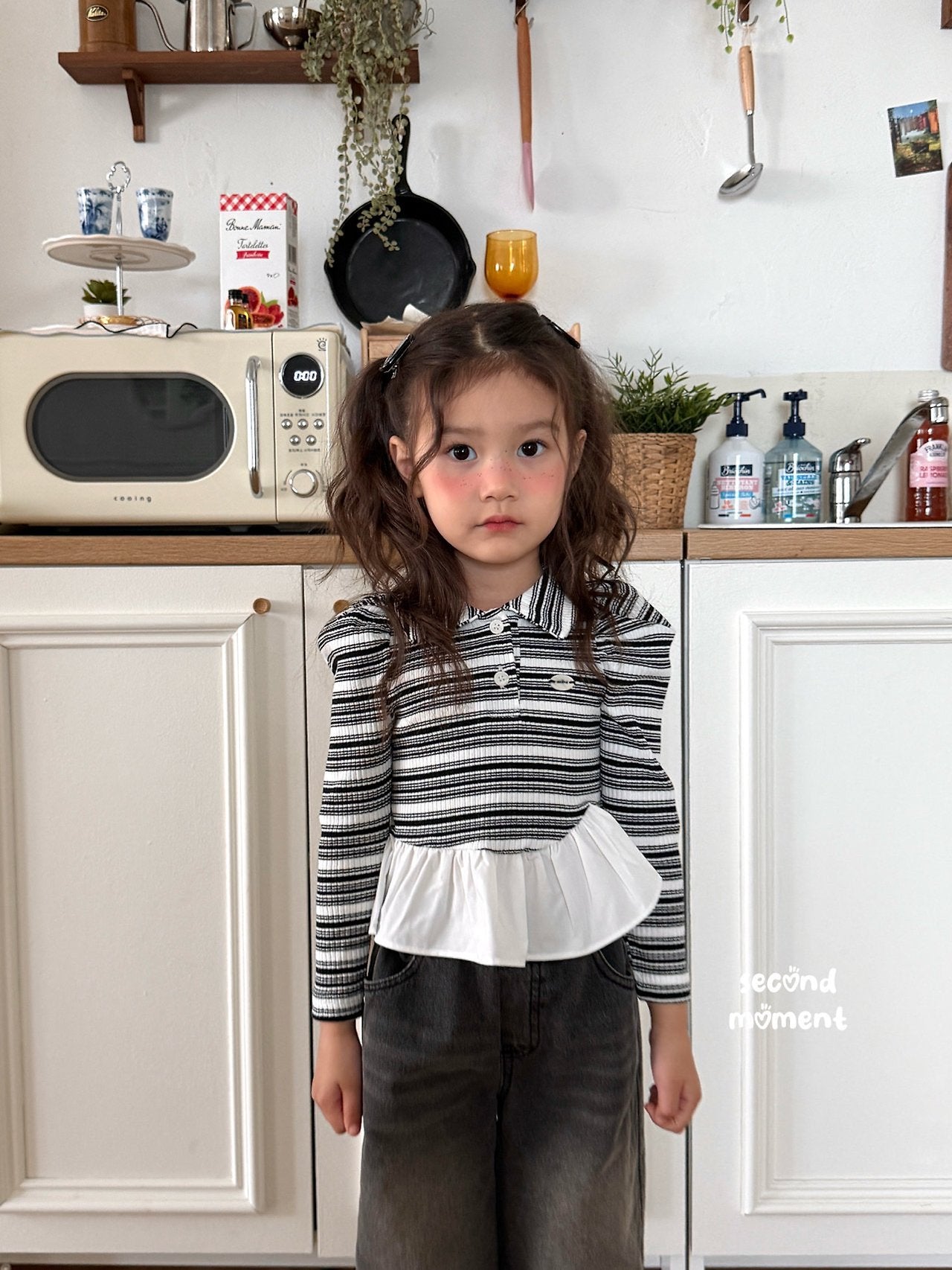 ［second moment］Crunch volume stripe collar tops
