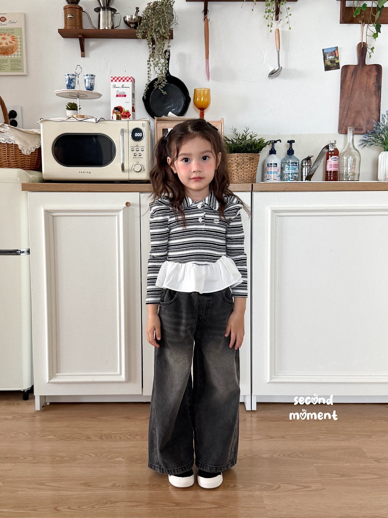 ［second moment］Crunch volume stripe collar tops