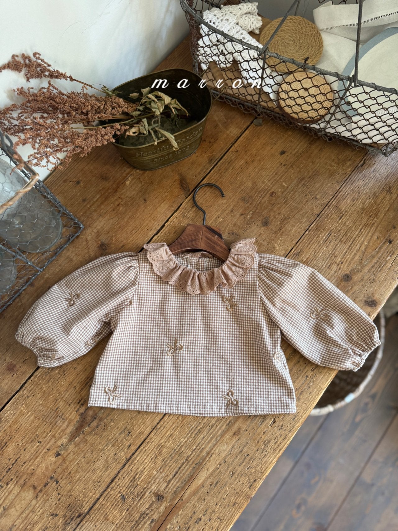 ［marron］Susu lace check blouse