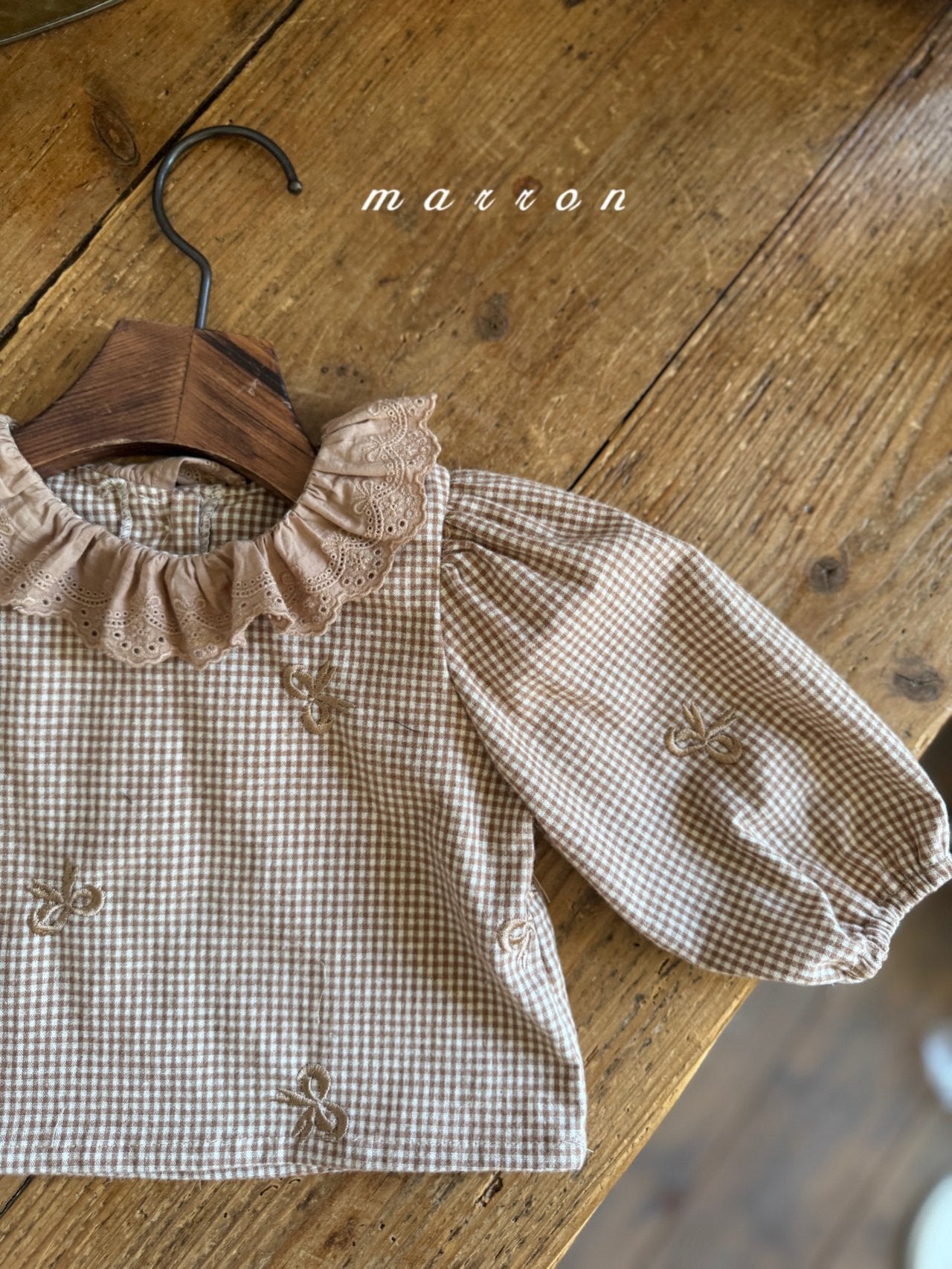 ［marron］Susu lace check blouse