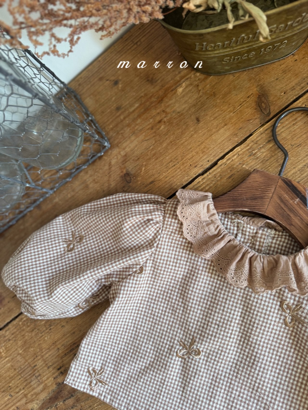 ［marron］Susu lace check blouse