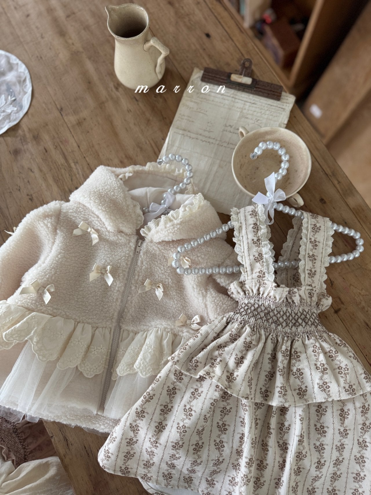 ［marron］Ribbon lace hood zip-up