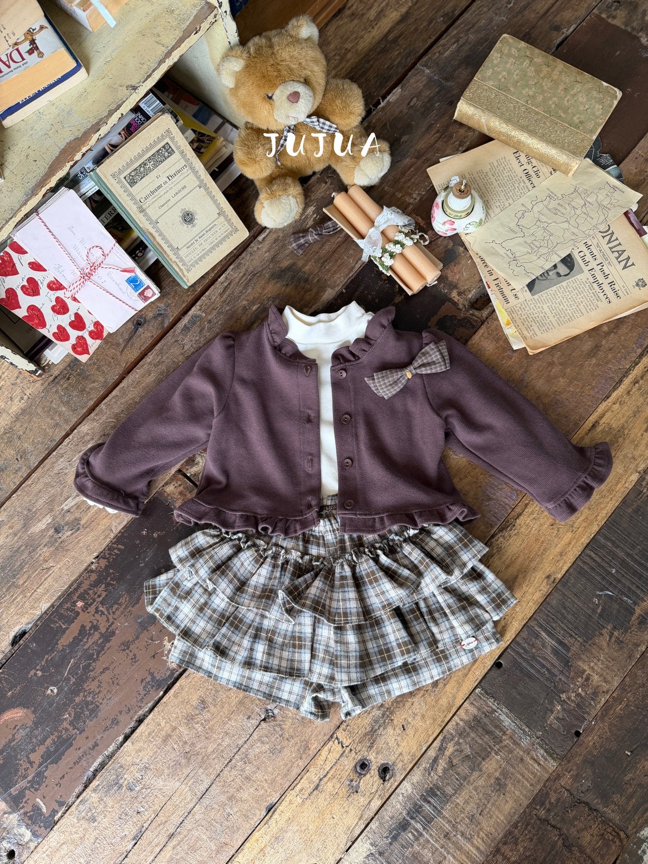 ［jujua］Roman check cancan pants