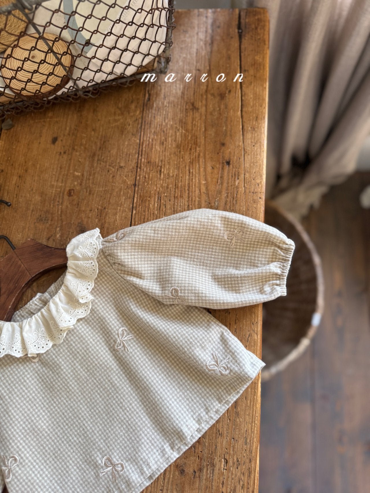 ［marron］Susu lace check blouse