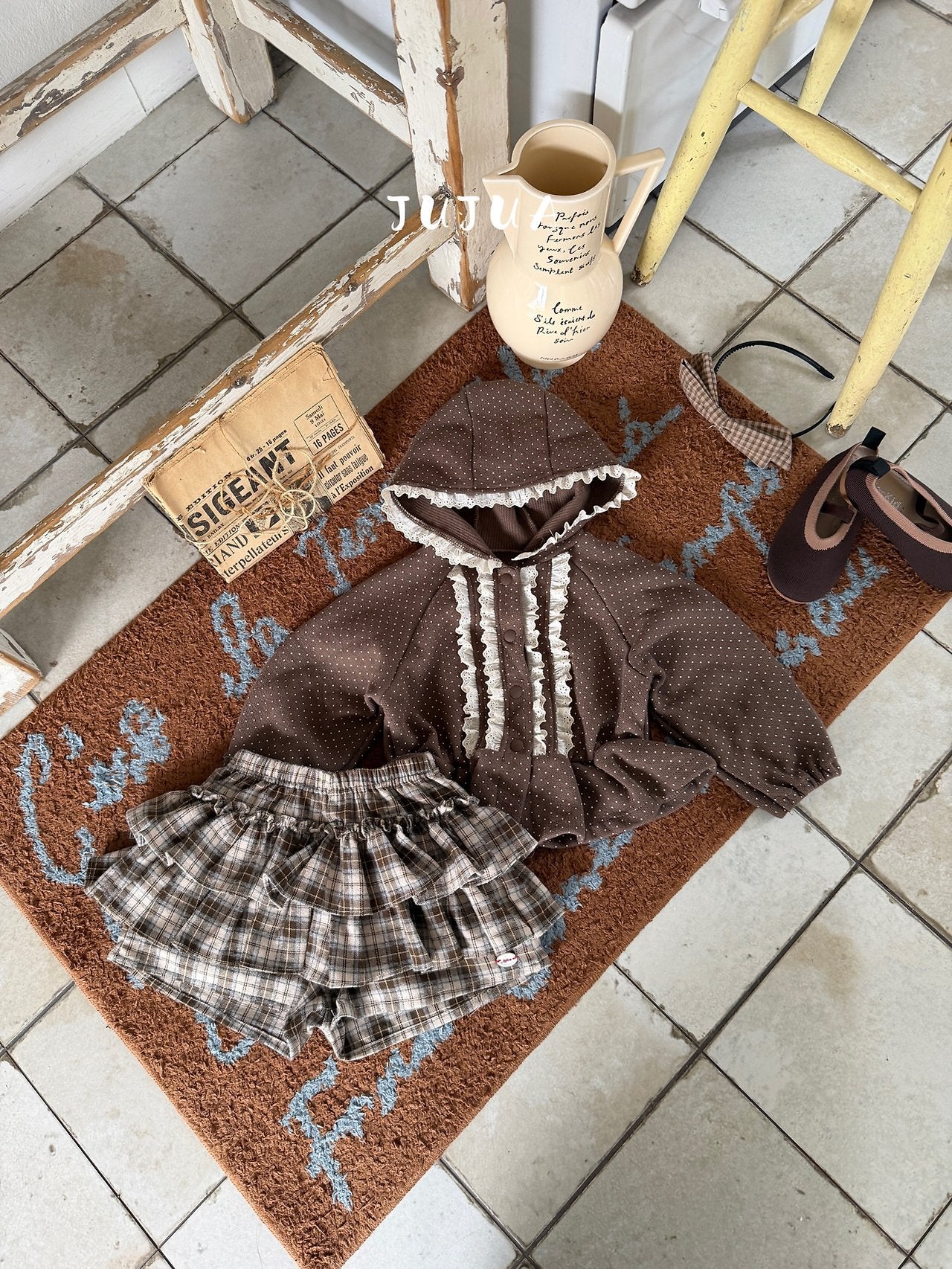 ［jujua］Roman check cancan pants