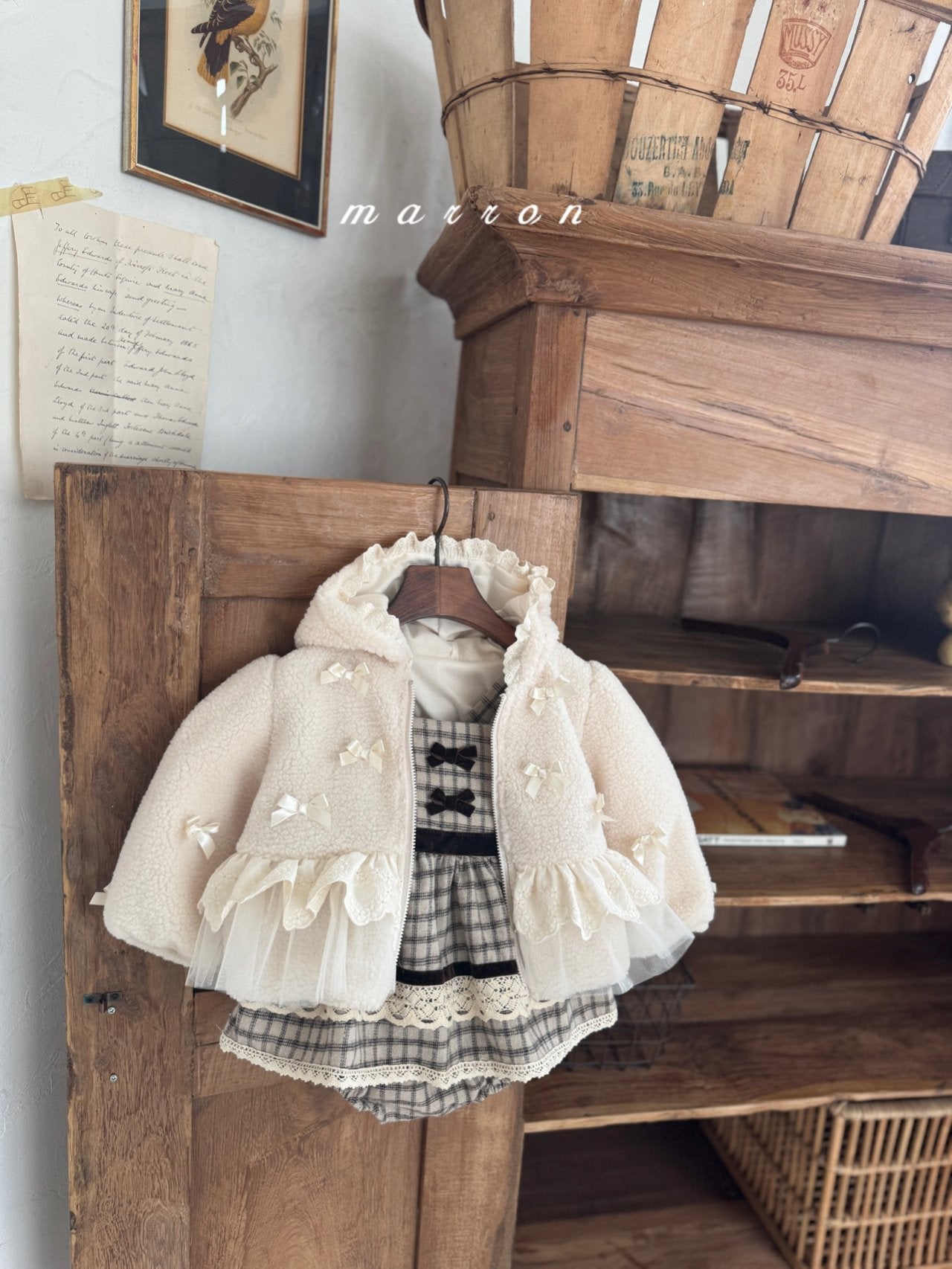 ［marron］Ribbon lace hood zip-up