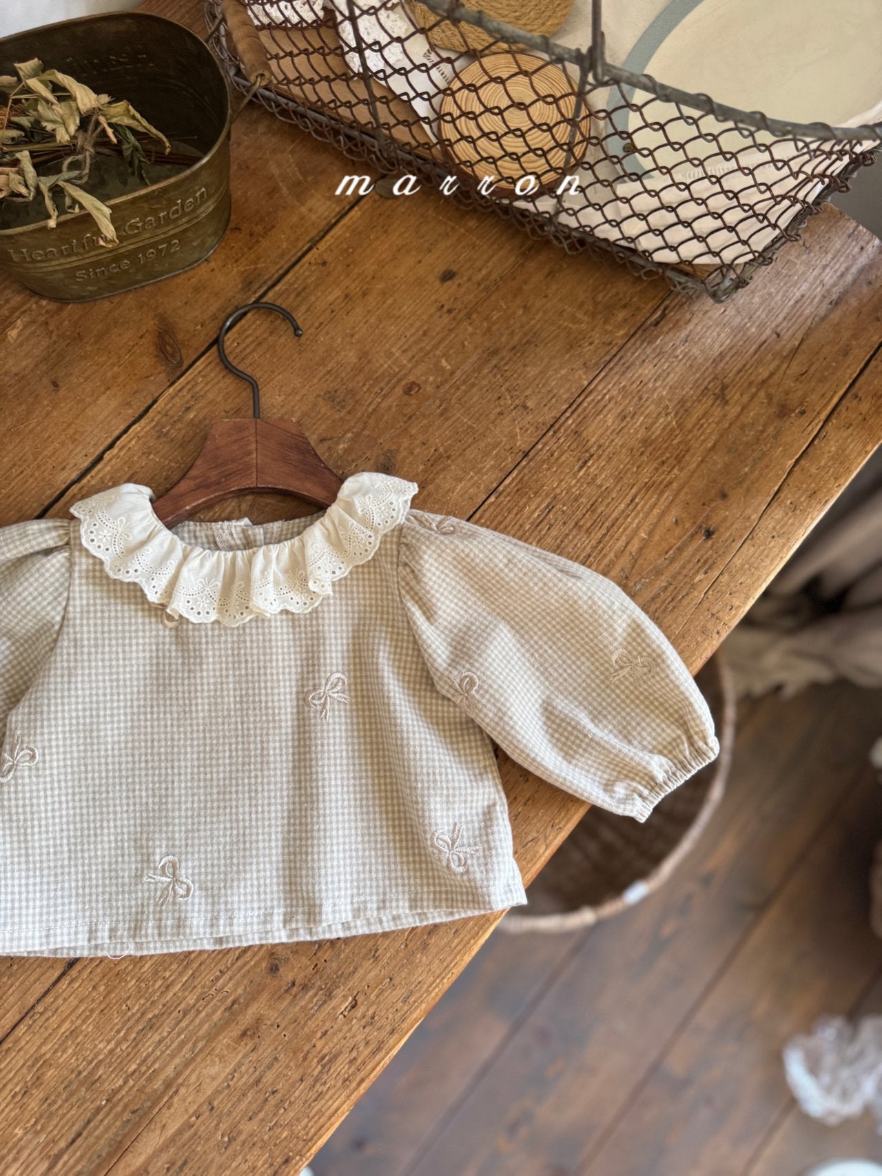 ［marron］Susu lace check blouse