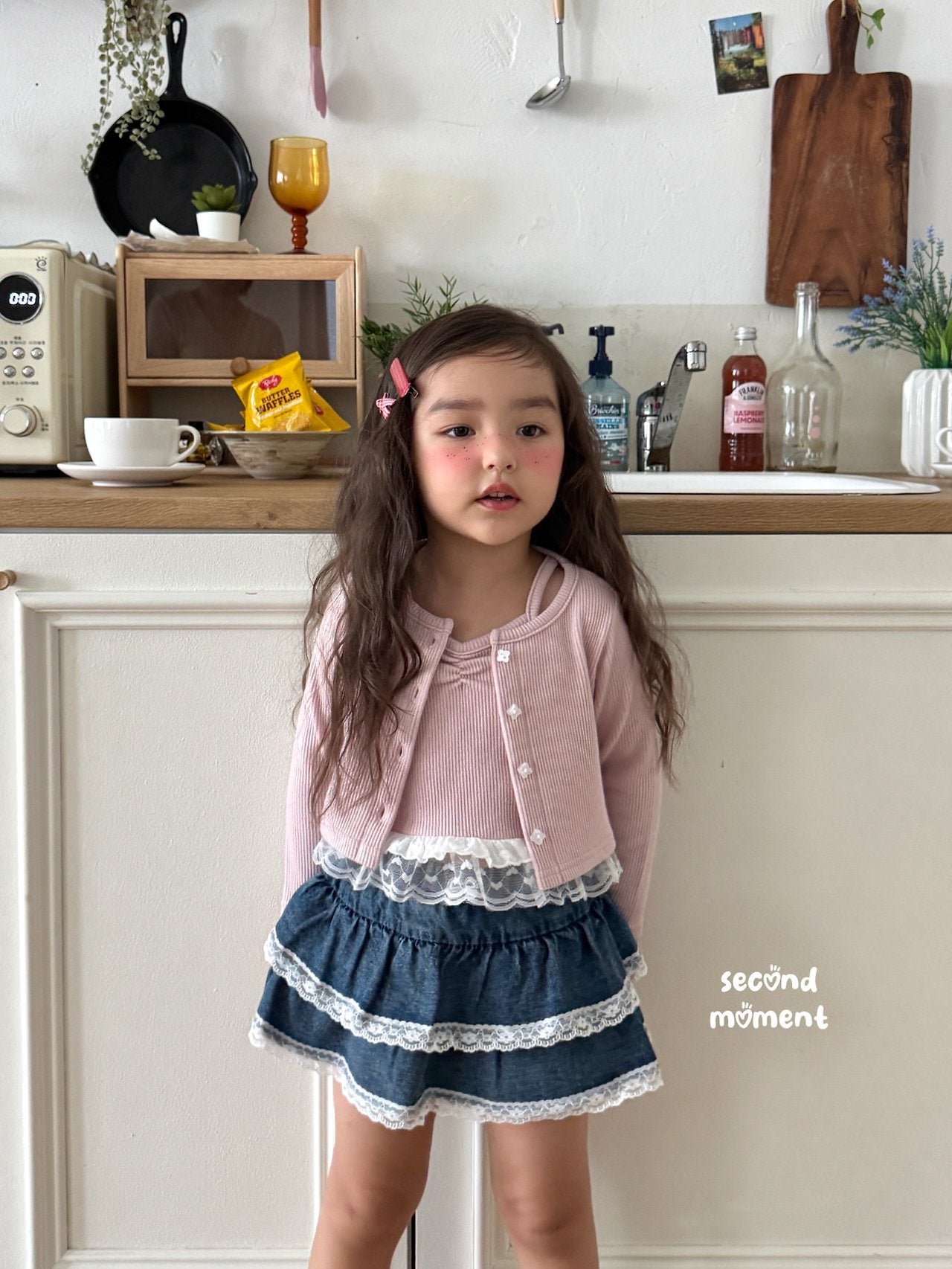 ［second moment］Lace denim cancan skirt