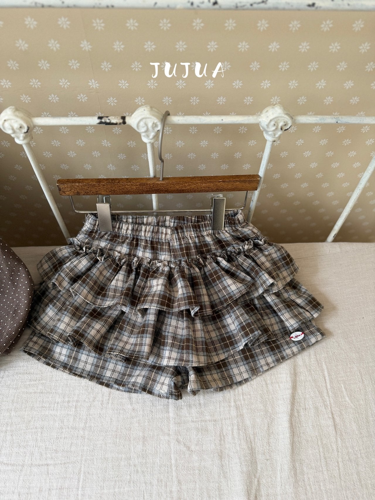 ［jujua］Roman check cancan pants