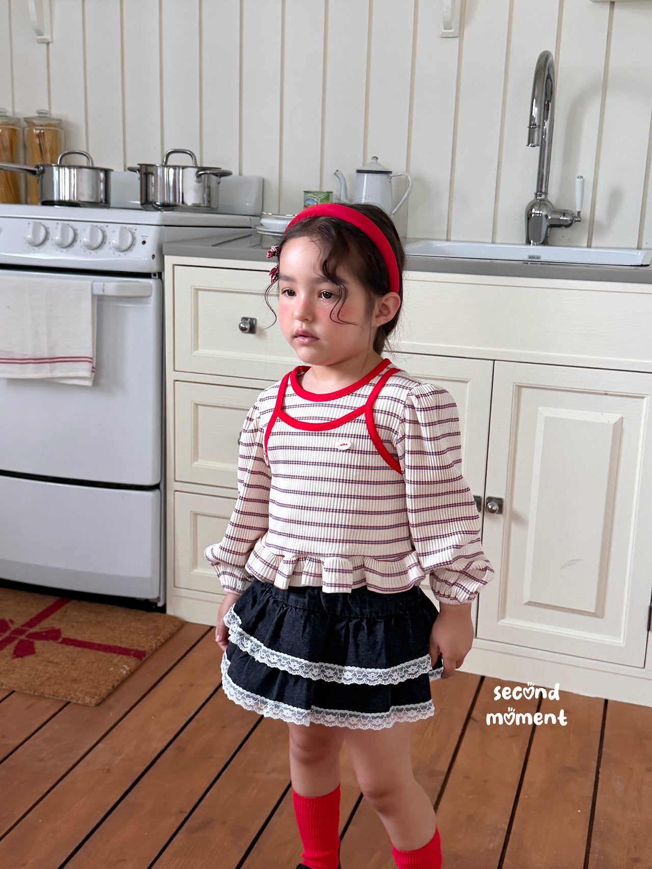 ［second moment］Berry lace stripe tops