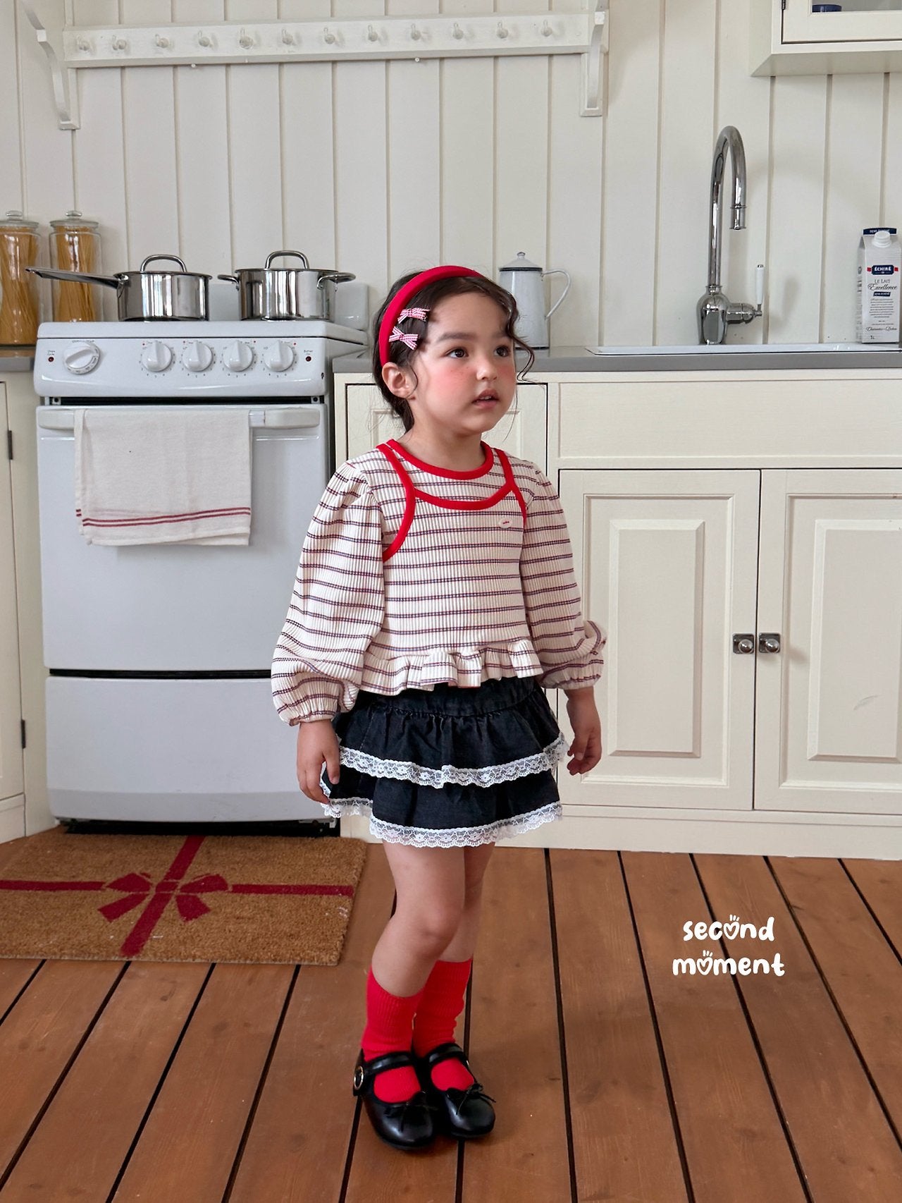 ［second moment］Berry lace stripe tops