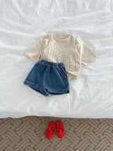 ［minirobe］Crepe 3/4 sleeve tee