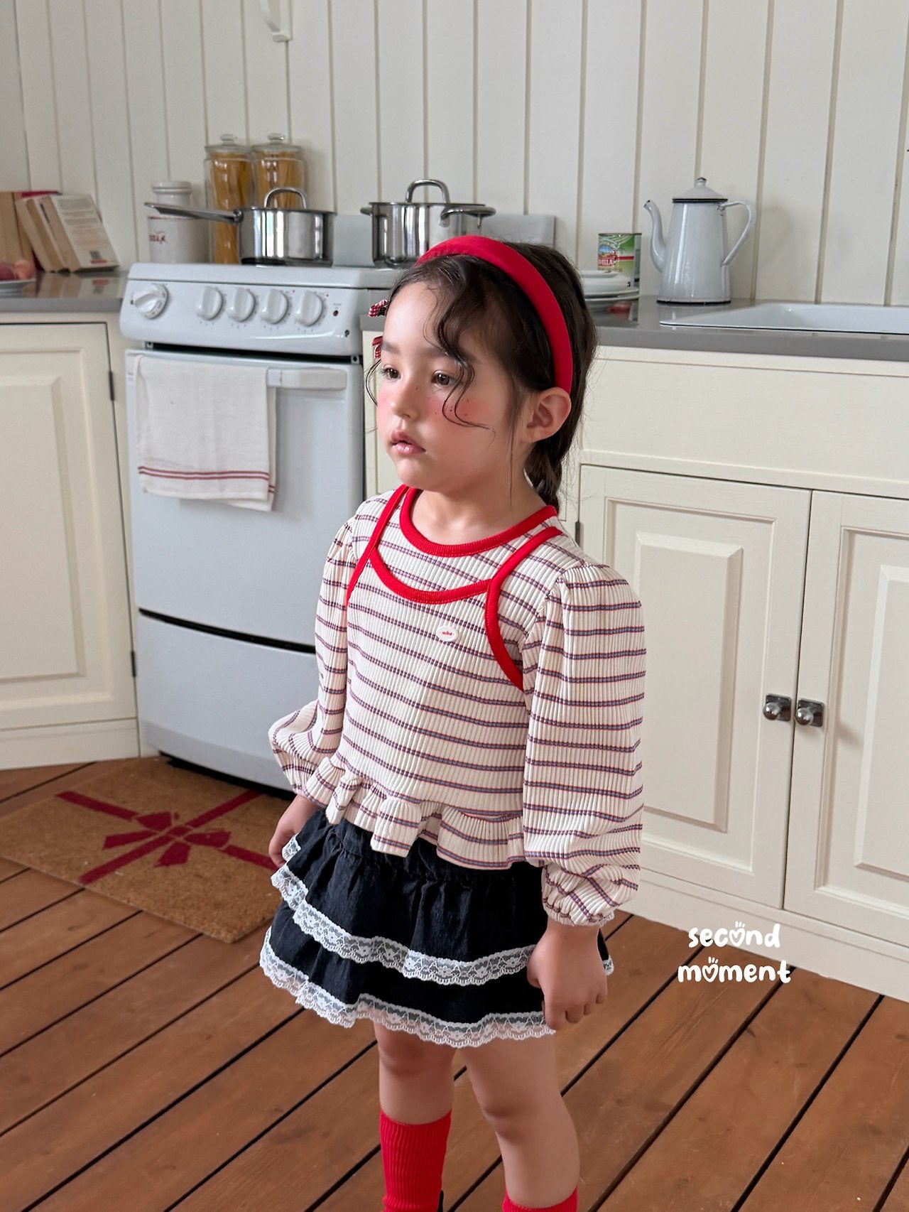 ［second moment］Berry lace stripe tops