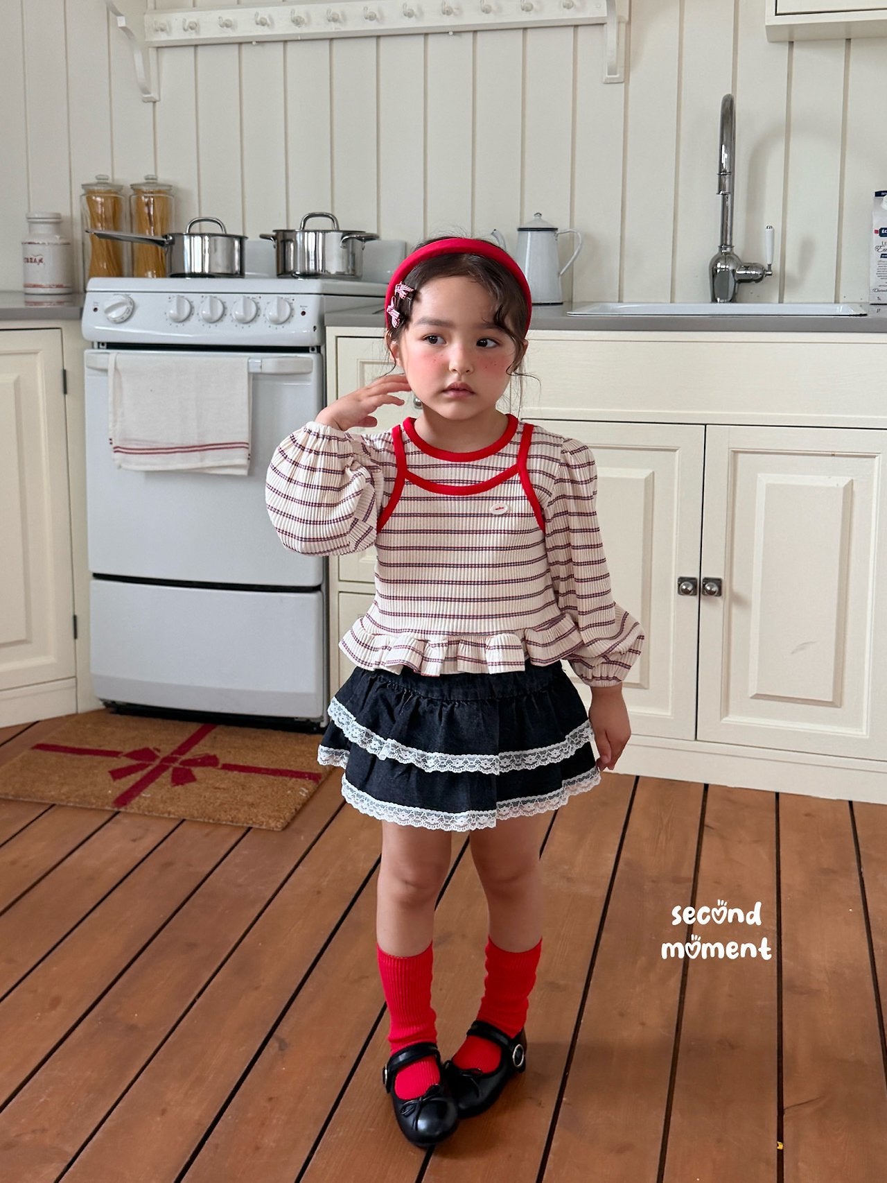［second moment］Lace denim cancan skirt